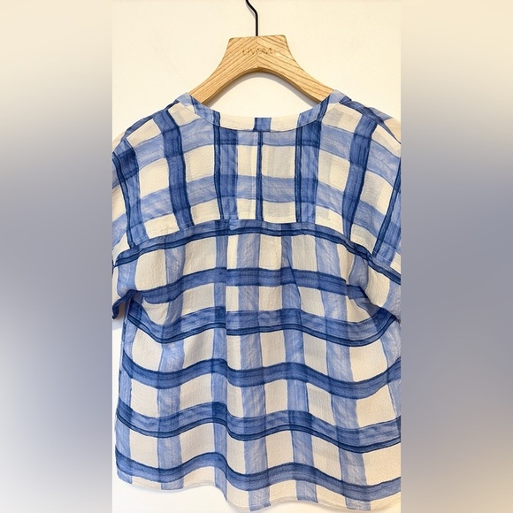 Maeve Anthropologie silk Blue White Plaid Tierra Buttondown , sz : XS - Picture 10 of 11